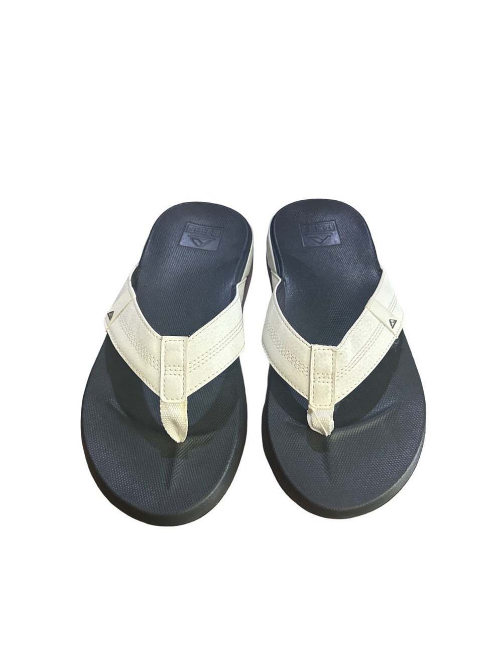 Men's Reef Flip Flops with White Straps and Black Footbed